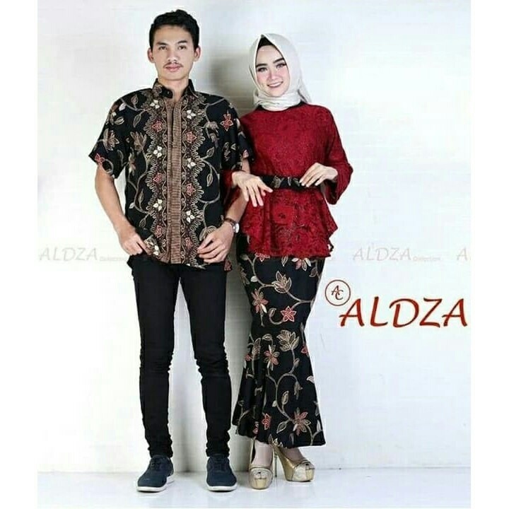 Set Baju Couple Aldza Batik Couple Kondangan Stelan Kebaya Duyung + Kemeja Batik Pakaian Suami Istri