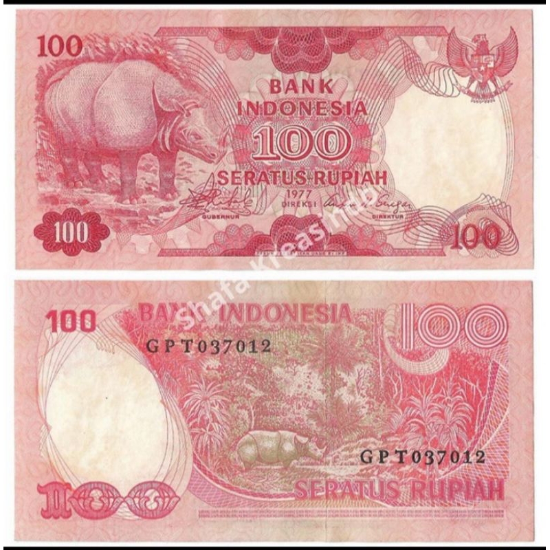 promo uang kuno indonesia 100 badak 1977 asli gress