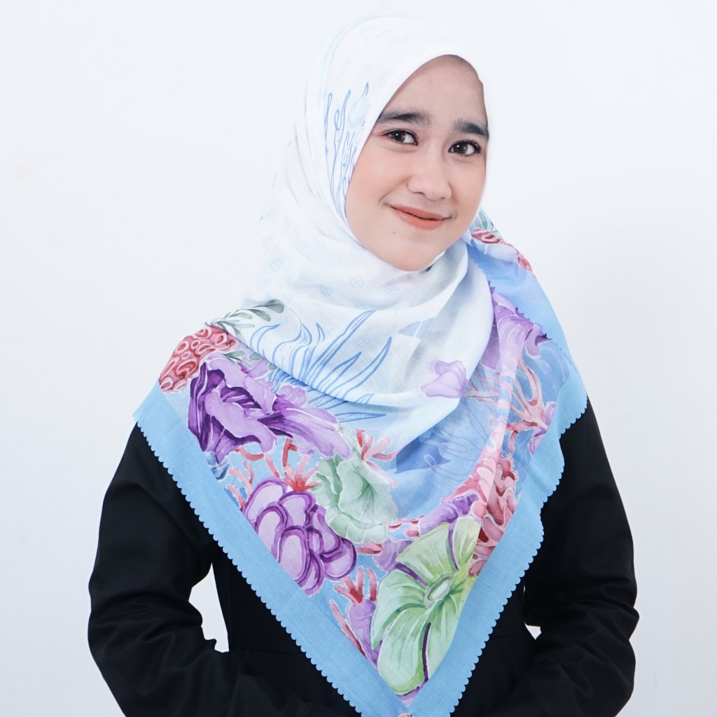 Yumna Premium The Series Blue | Hijab Segi Empat | Hijab Printing | Hijab Motif Premium