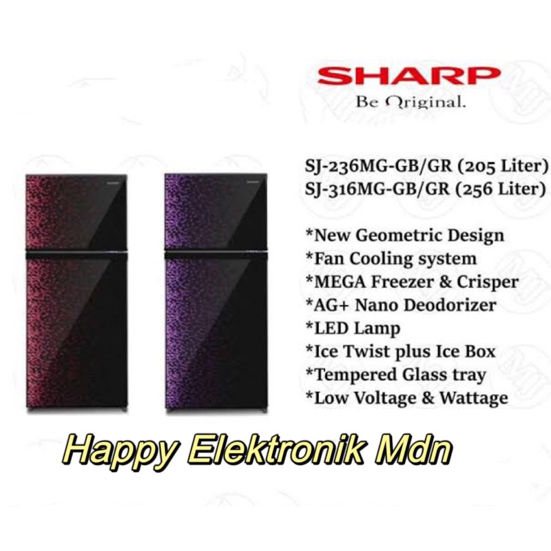 SHARP KULKAS 2 PINTU SHARP NO FROST GLOSSY DOOR SHARP SJ-236MG SHARP KULKAS 187 LITER SHARP SJ236MG 
