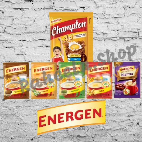 

Energen rasa vanilla, kacang hijau, jahe, champion rencengan 10 sachet/eceran per 2sachet