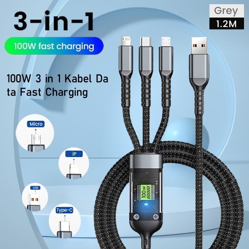 KABEL DATA FAST CHARGING KABEL CHARGER 3IN1 TYPE C MICRO USB LINGTNING IPHONE FOR SAMSUNG OPPO VIVO 