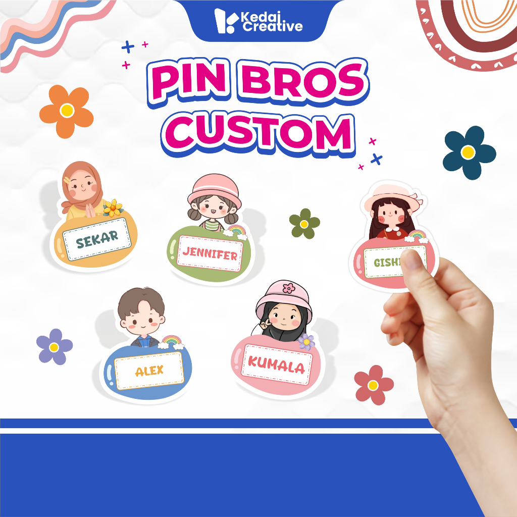 Kedai Creative Pin Bros Akrilik Custom Nama Anak Karakter Lucu Murah
