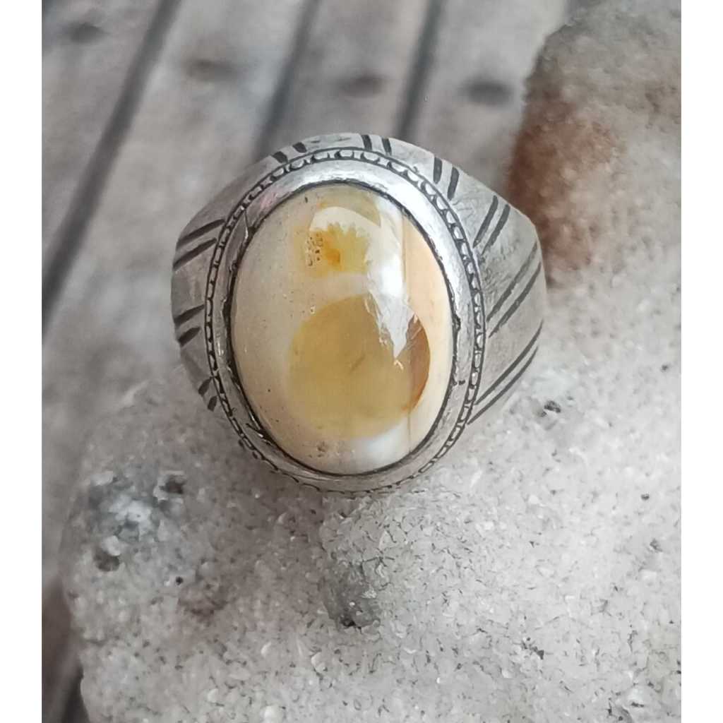Natural Kalsedon Motif Unik Ring Perak 925 Handmade