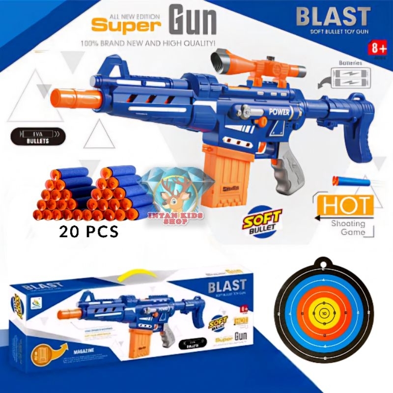 MAINAN ANAK PISTOL TEMBAKAN BUSA OTOMATIS BLASTER SENAPAN BLAST SOFT BULLET TOY SUPER GUN 9922