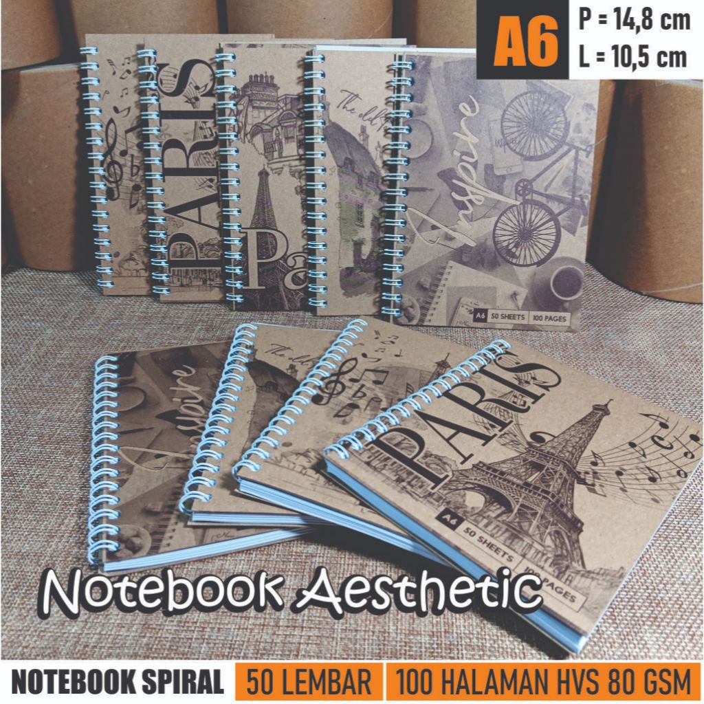 

NOTEBOOK SPIRAL AESTHETIC A6 / Buku Tulis / Jurnal / Souvenir / Varian Jilid Spiral Samping