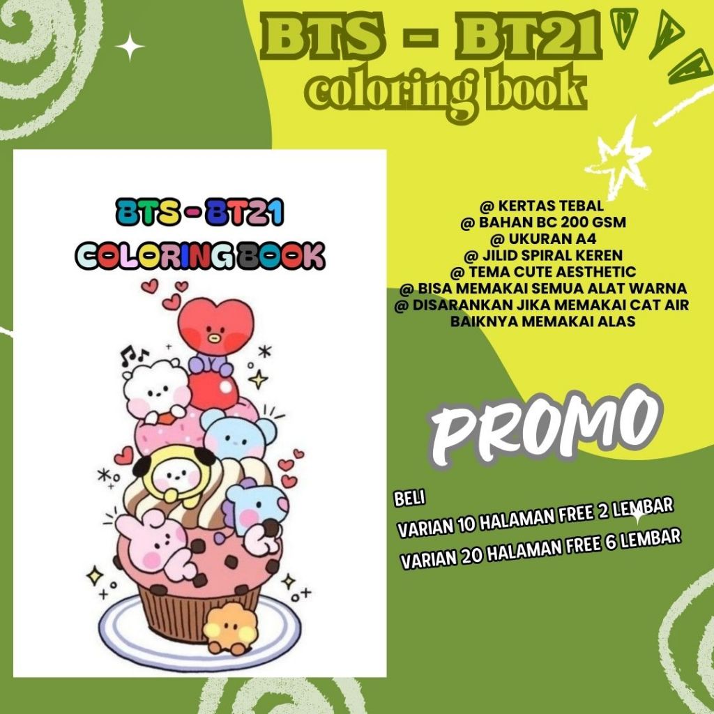 Healing Relaxing Book Buku Mewarnai Anak Remaja Dewasa Aesthetic Kertas Tebal Tema BTS BT21