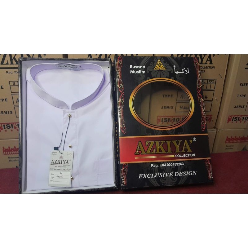 Baju koko Azkiya pria taqwa putih polos model malaysia