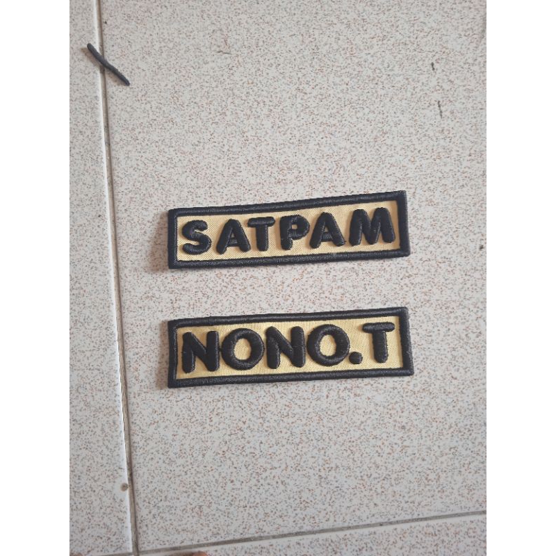 atribut satpam, papan nama satpam, emblem bordir komputer satpam timbul