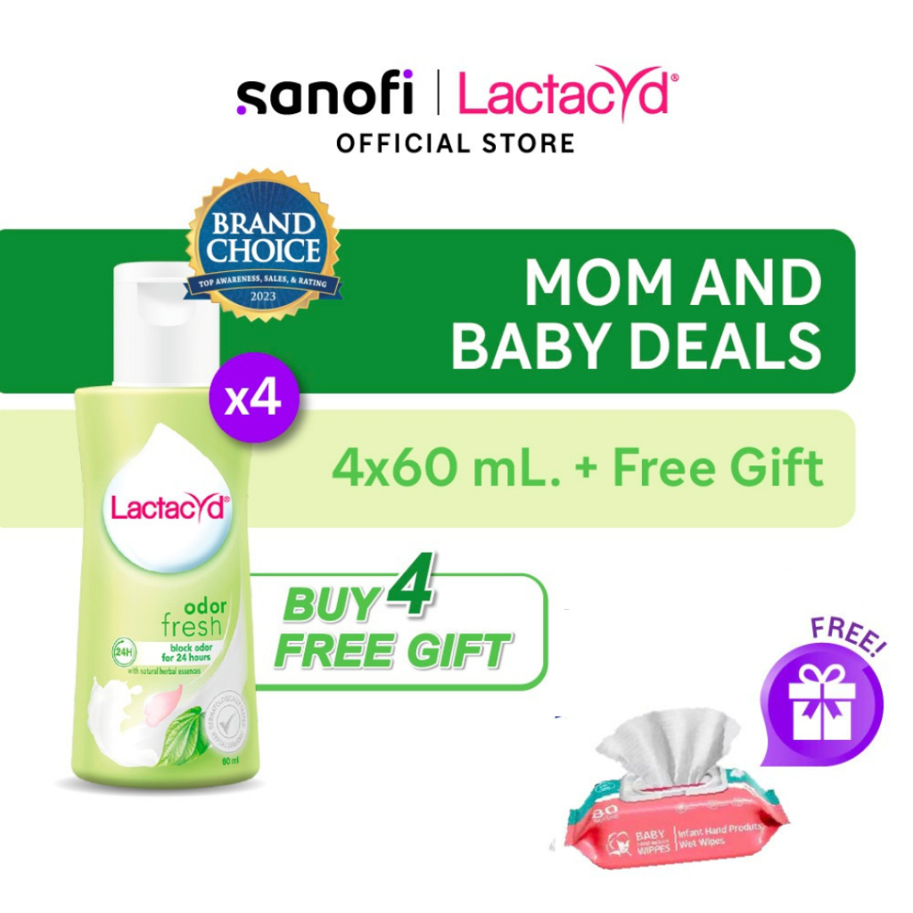 [Buy 4 FREE GIFT] Lactacyd Odor Fresh Feminine Wash 4x60mL - Pembersih Kewanitaan untuk Bebas Bau Ta