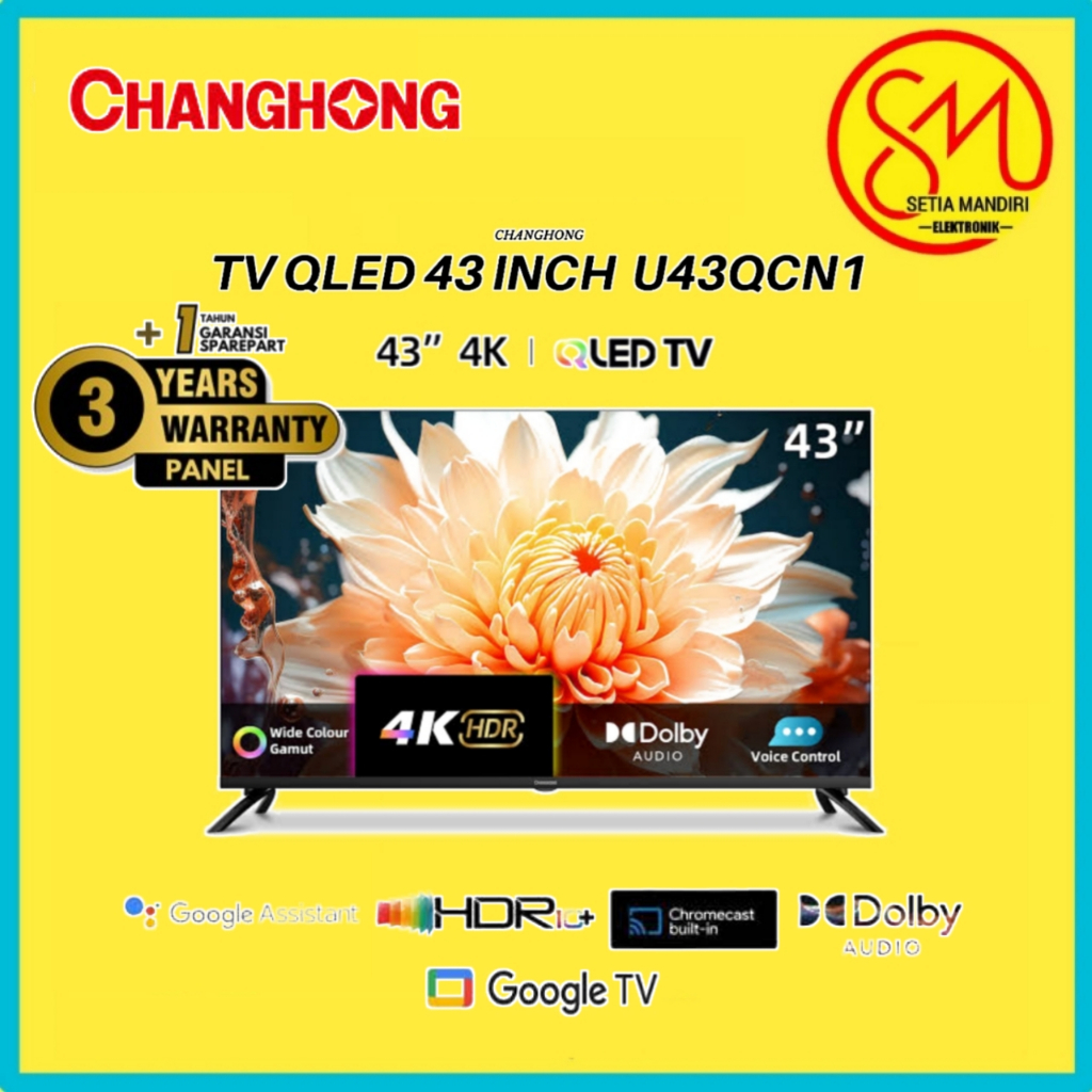 Changhong QLED TV 4K 50/43 inch Dolby Audio DBX-TV Google Play Smart TV Digital TV