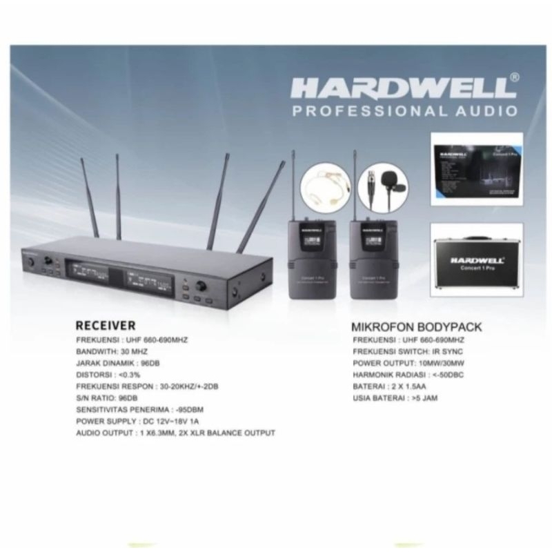 Mic wireless Hardwell Concert 1 Pro ( 2 Mic Clip On dan 2 Mic Headset)