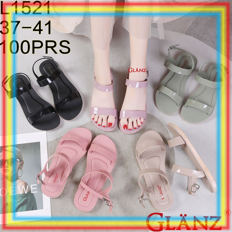 L1521 Sepatu Sandal Selop Karet Cewek Glanz Sepatu Sendal Slop Wanita Simpel Polos glosy  Glanzton