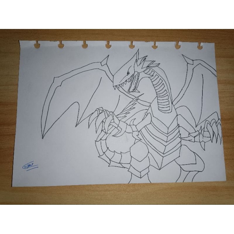 Handmade Drawing Blue Eyes Dragon art A5
