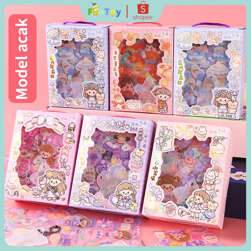 

FUNTOY DIY Mainan Stiker Gadis Aesthetic Dekorasi Buku Stiker Waterproof Kartun Stiker Motif Kartun Lucu Anti Air（Kotak acak, stiker acak）