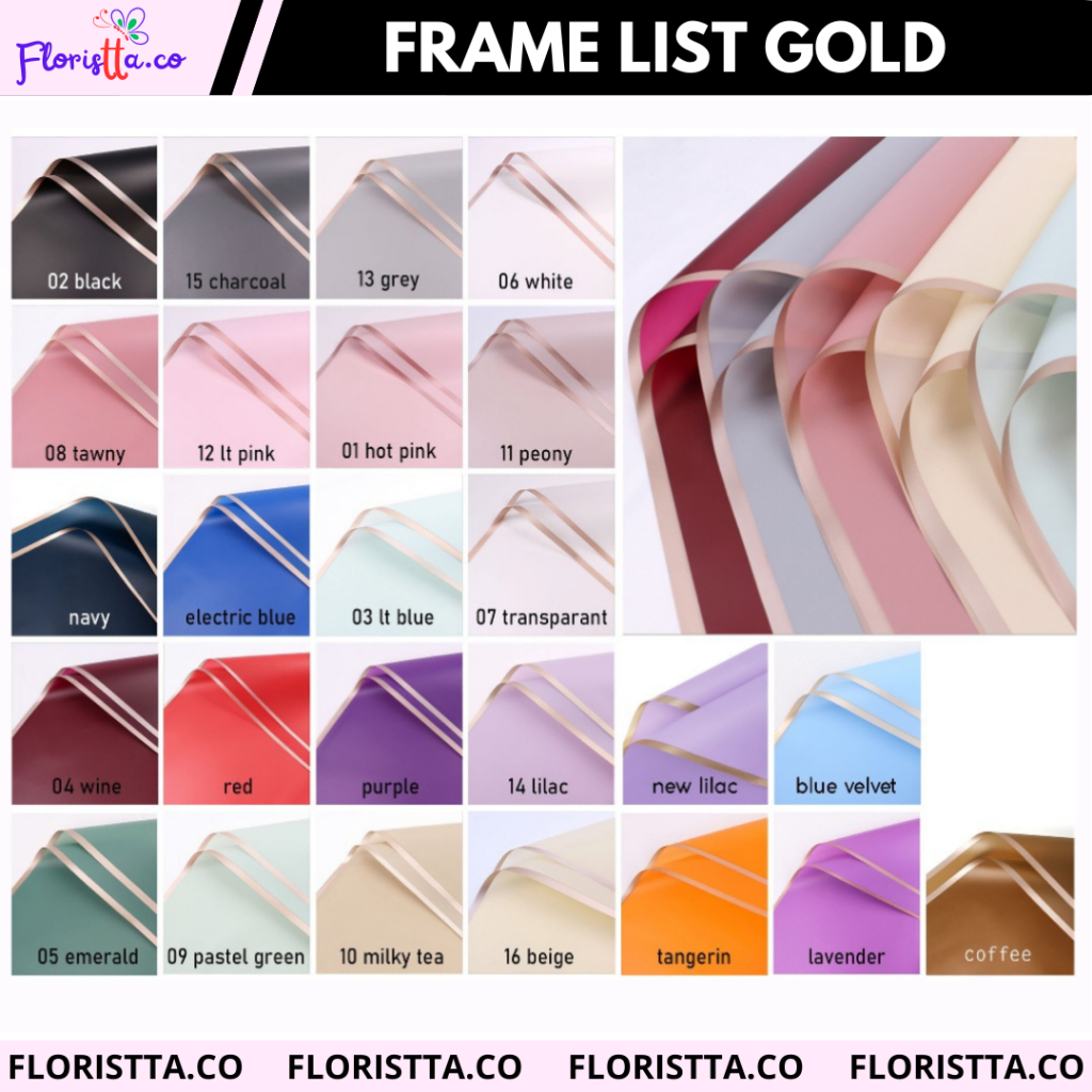 

(Lembaran)Kertas Buket Cellophane Frame Gold/list Gold