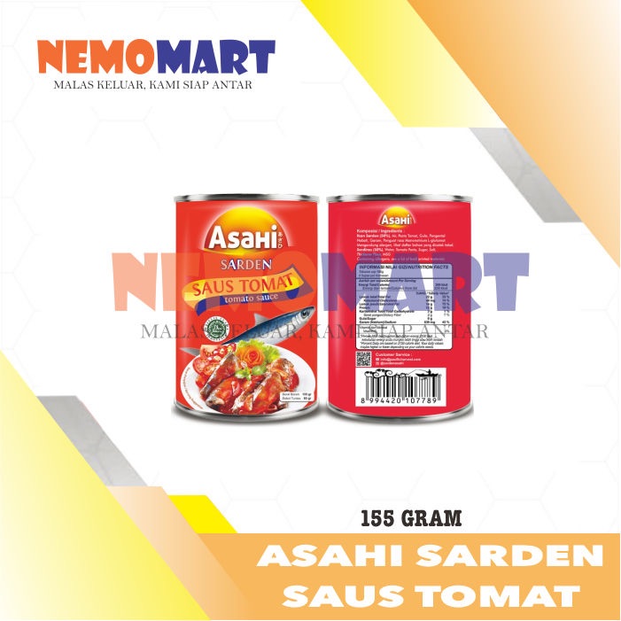 

SARDEN IKAN KALENG ASAHI SAUS TOMAT 155 GR G GRAM TOMATO SAUCE 155G 155GR