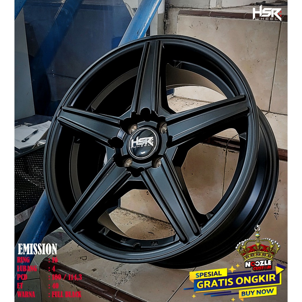 Velg Racing Ring 16 Bintang Pelek Mobil Palang 5 R16 Full Black  Type Emission Produk HSR