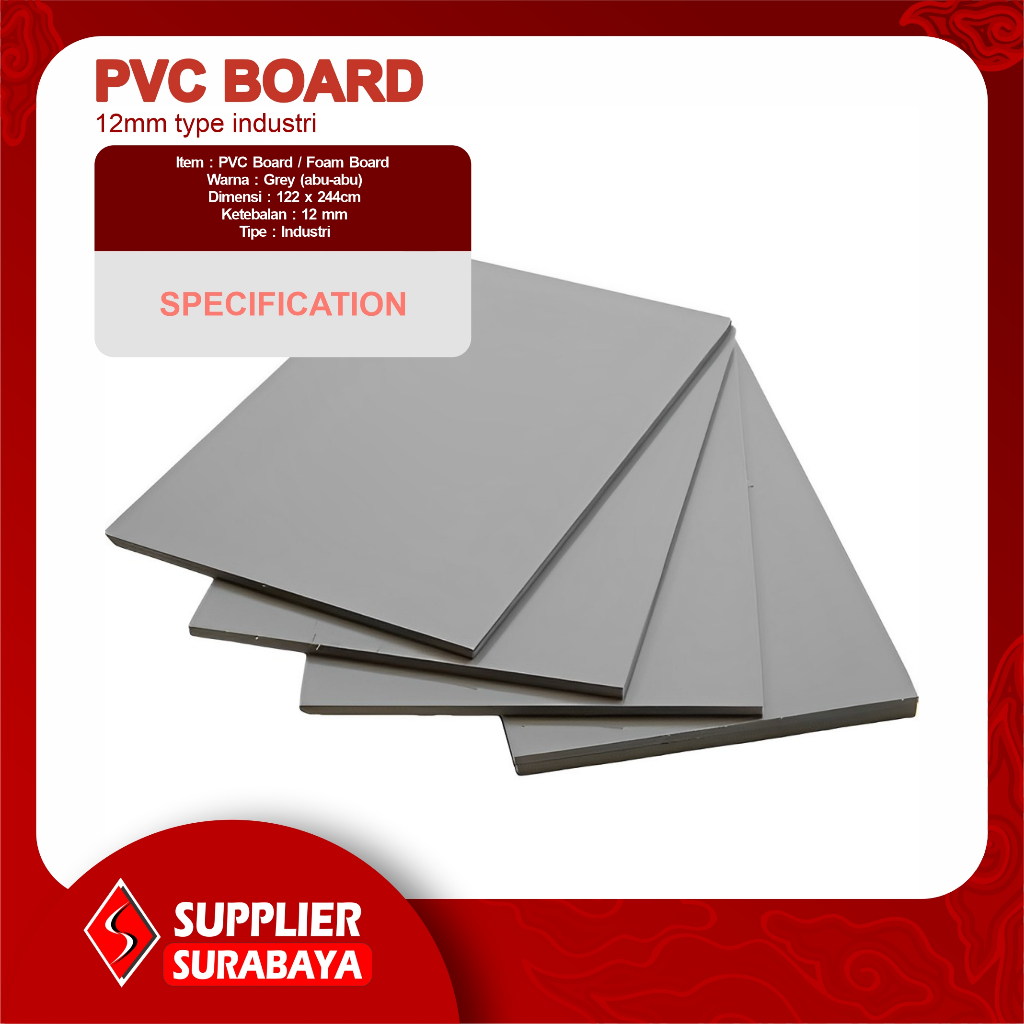 PVC Board / Foam Board 12mm Industri Warna Grey (Abu - Abu) 122x244cm Density 7,5