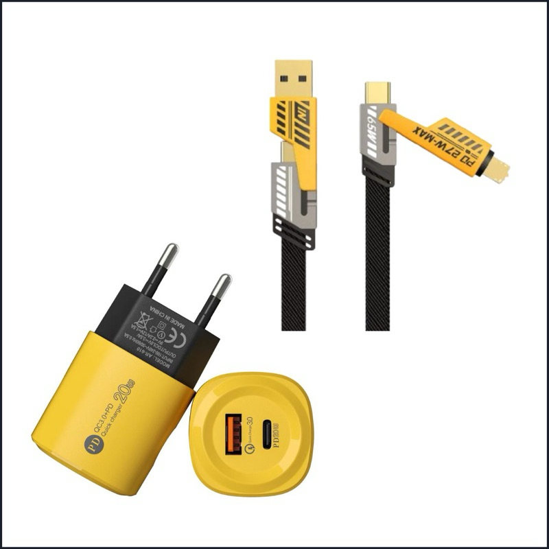 Charger Full Set 4 in 1 Colokan Type C dan Iphone Lightning Fast Charging