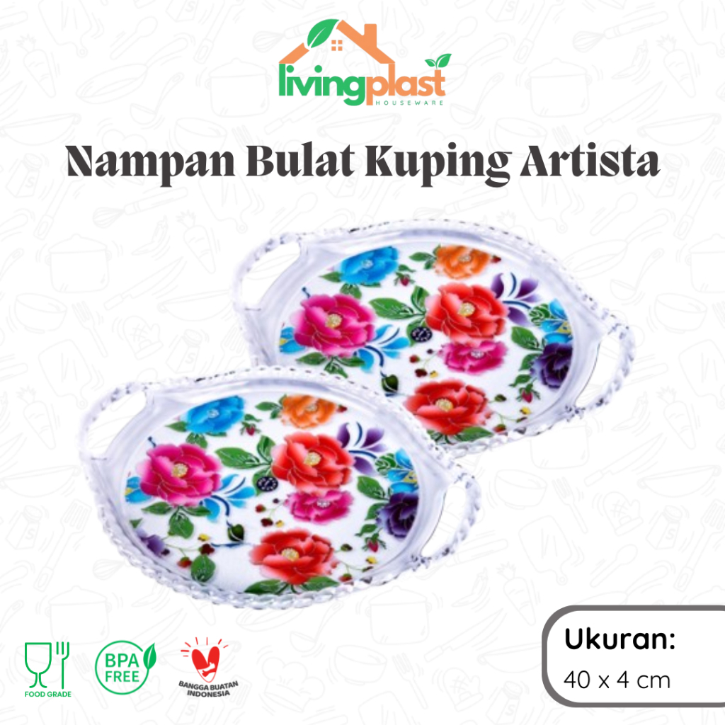 Nampan Bulat Kuping Artista / Nampan Plastik Transparan / Nampan Tebal / Tatakan Plastik Serbaguna