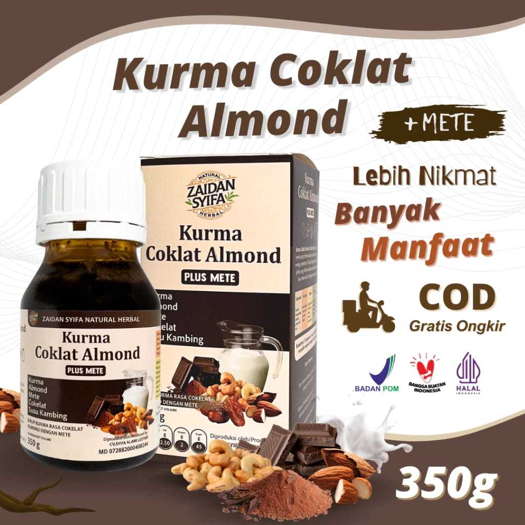 

Kurma Coklat Almond Plus Mete Zaidan Syifa, Kurma Coklat Premium, Kurma Almond 350g