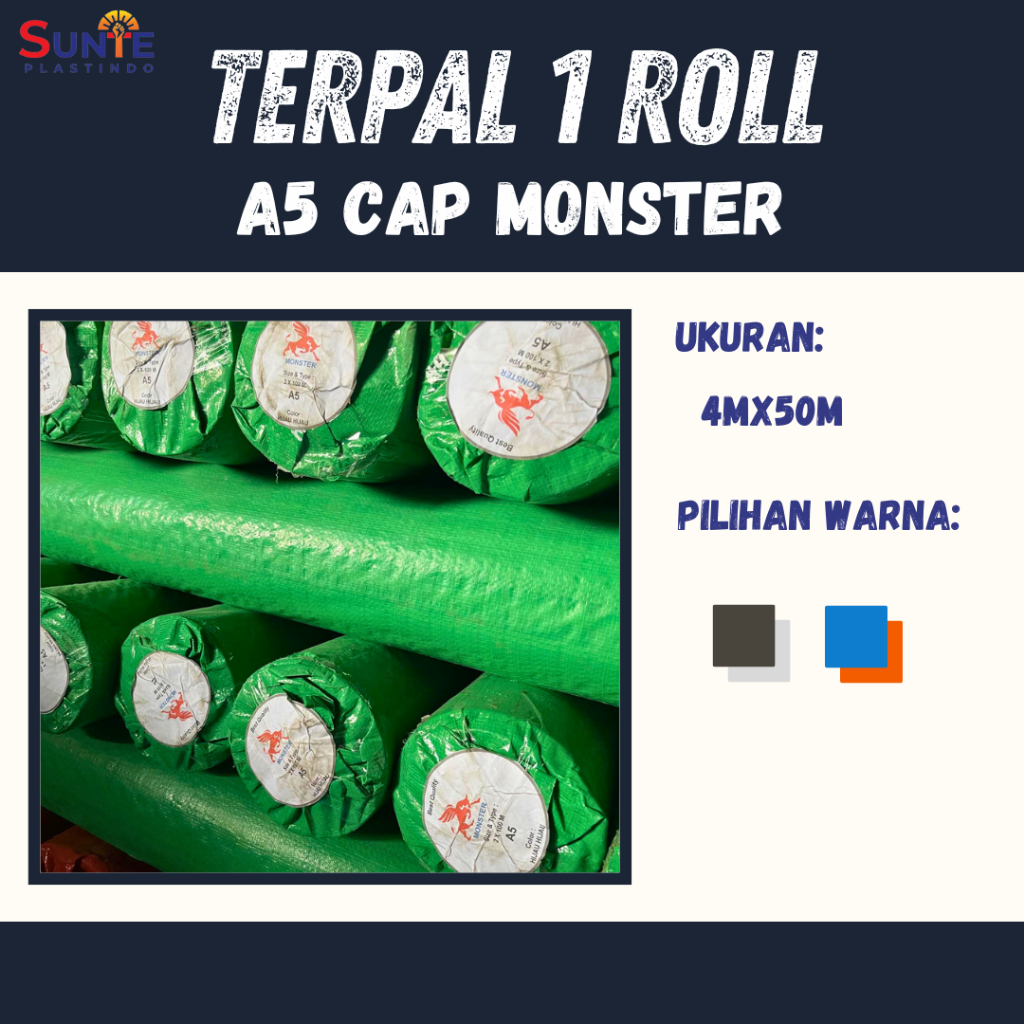 TERPAL PLASTIK A5 CAP MONSTER UKURAN ROLL
