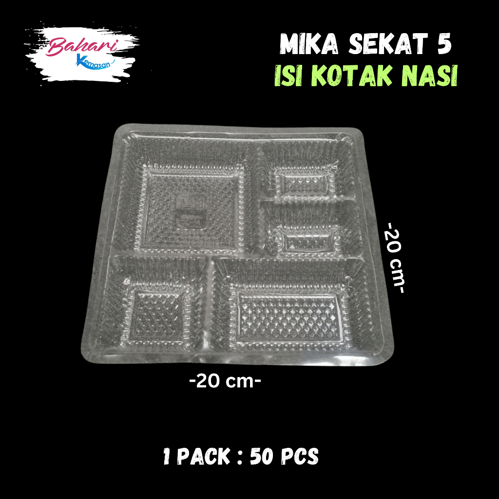 MIKA PLASTIK SEKAT 5 KOTAK BOX NASI isi 50pcs 20x20