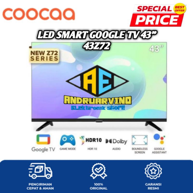COOCAA LED TV 43 INCH 43Z72 SMART GOOGLE TV DIGITAL TV GARANSI RESMI
