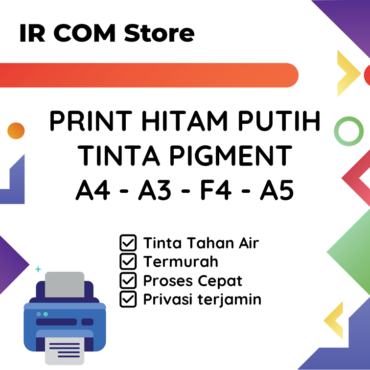 

Print A4 / F4 / A3 / A5 Hitam Putih BW Tinta Pigment Tahan Air