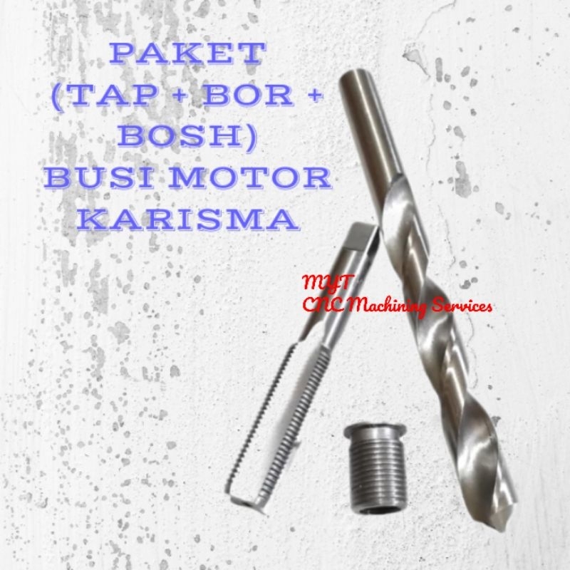 Paket Tap Bor Bos Busi Motor Karisma,Beat,Vario Drat Panjang Alat Perbaikan Drat lubang Overbos Busi