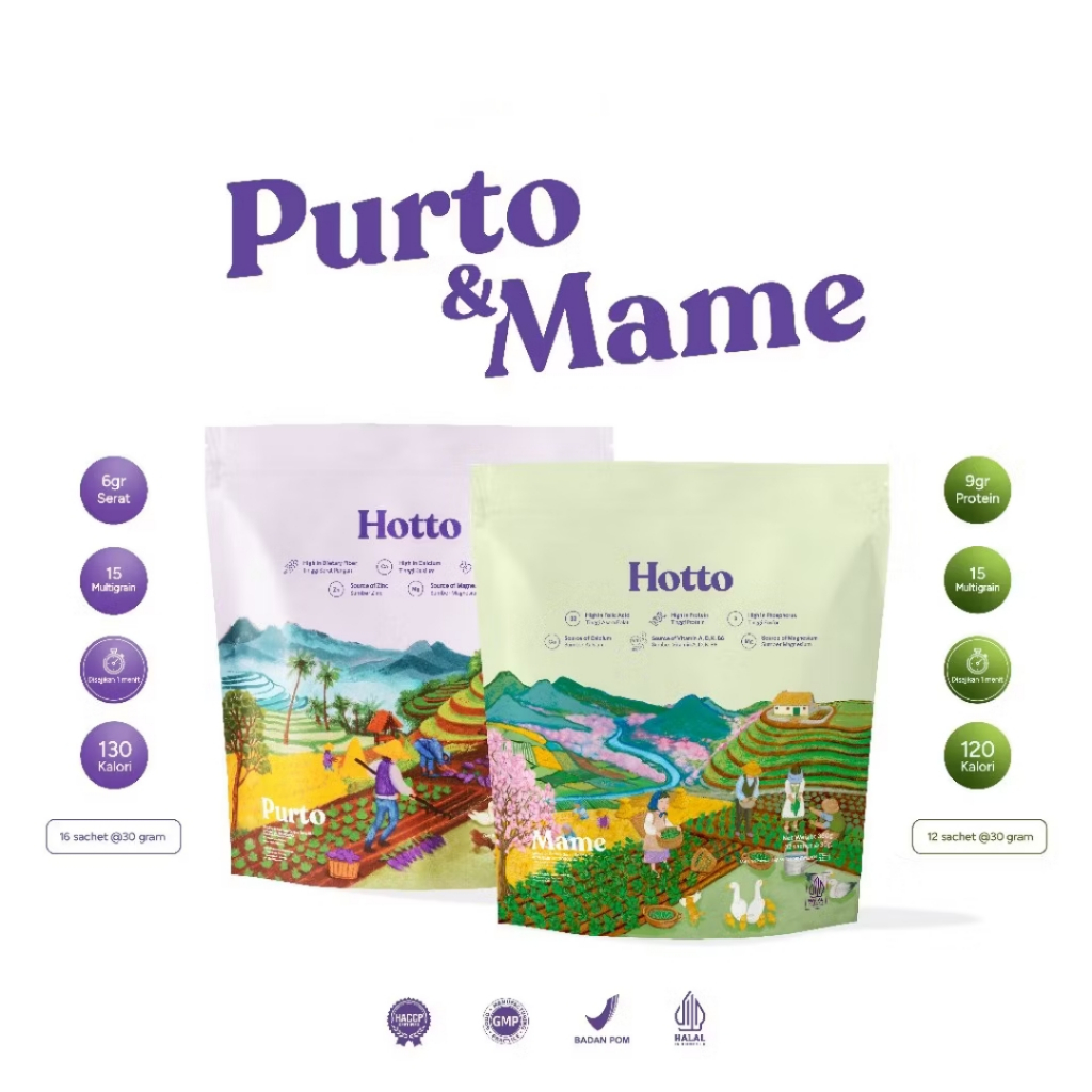 

HOTTO PURTO Dan HOTTO MAME Multigrain With Purple Potato And Protein With Edamame