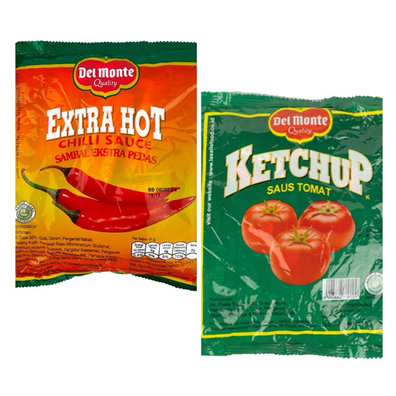

Del Monte Ketchup tersedia Saus Tomat dan pedas Bag isi 24 x 8 g