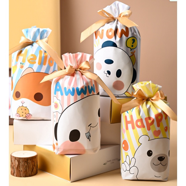 

Plastik Goodiebag Tali Serut 1pcs 23x15cm Packing Cookies kue dengan pita