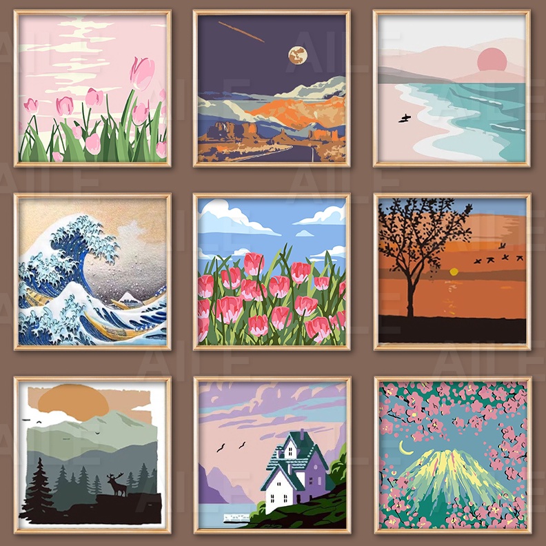 Paint By Number 2x2cm DIY Paint Kit with Frame Dital Painting Landscape Cartoon Anime Series