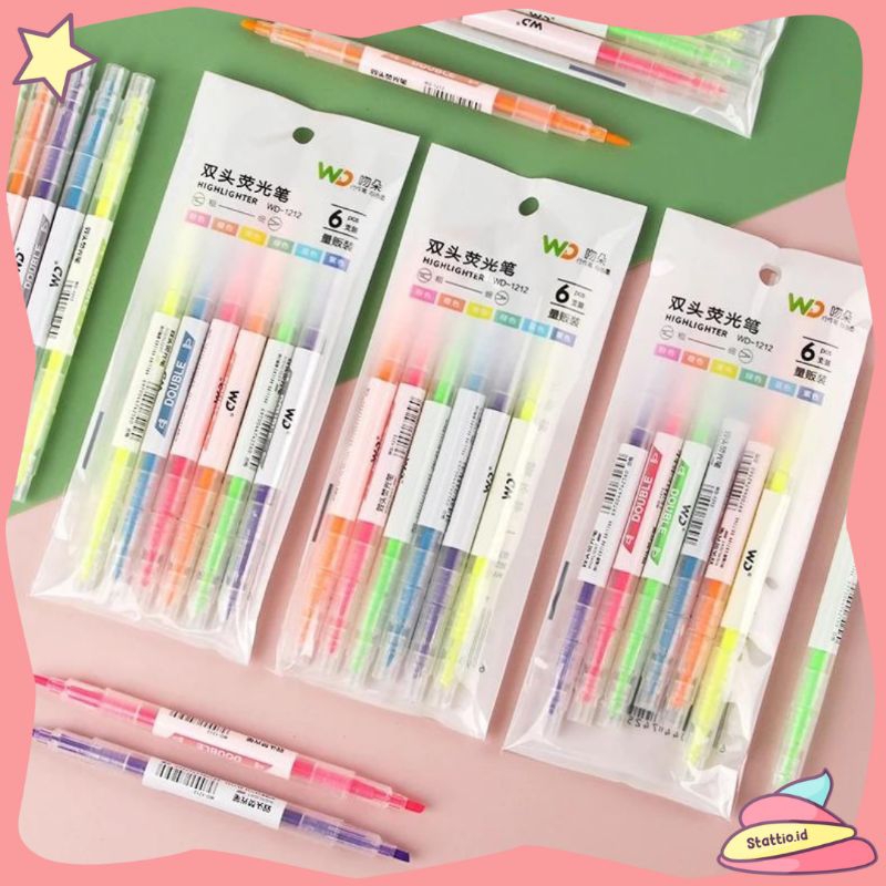 

(HARGA PROMO) Highlighter Dual Tip WD-1212 Dua Model Ujung 1 Set Isi 6pcs Highlighter Textlighter Spidol Penanda Bacaan Spidol Penanda Buku