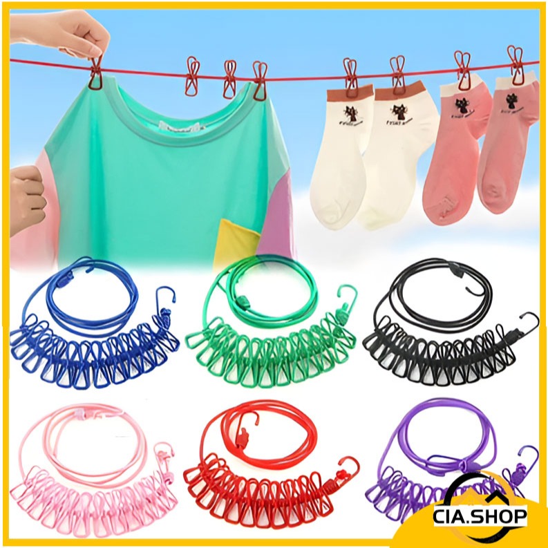 Tali Jemuran Klip 12 Jepit / Tali Jemuran Jepit Portable