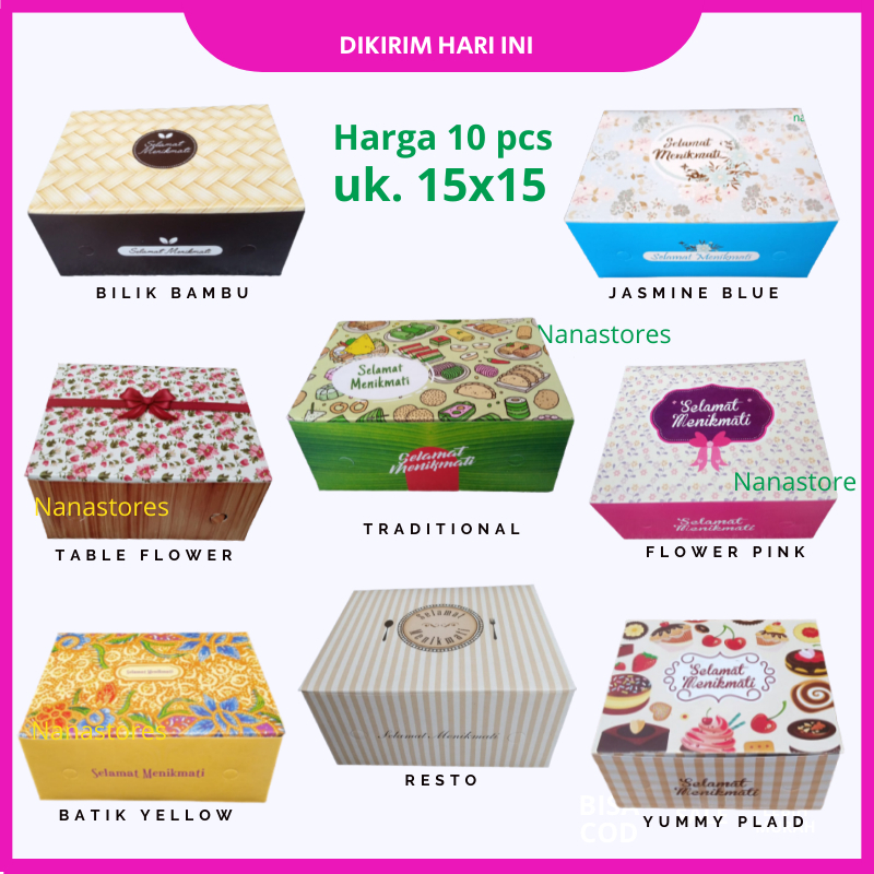 10 Pcs Dus Kue Ukuran 15x15, Snack Box 15x15