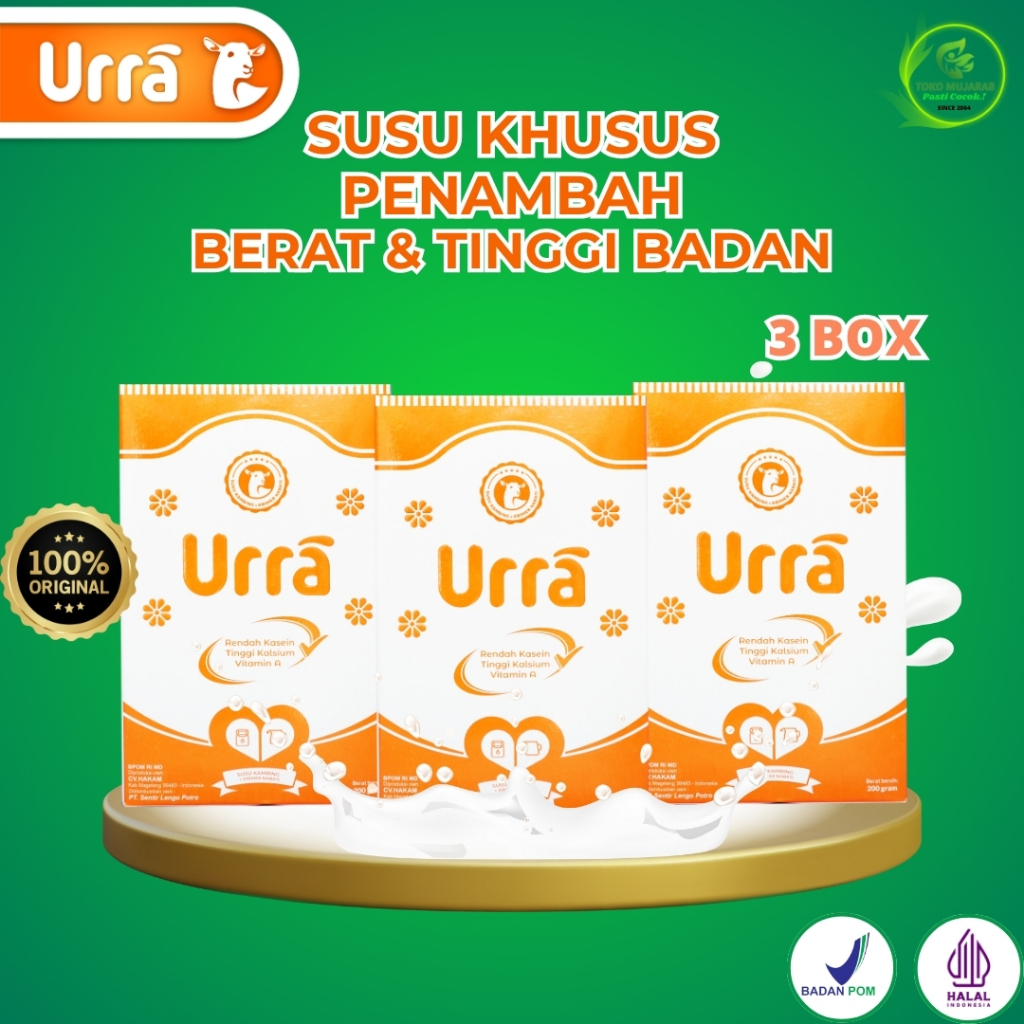 

URRA Susu Kambing Saneen Premium 200gr Rendah kasein Penambah Tinggi Badan dan Berat Badan - 3 Box