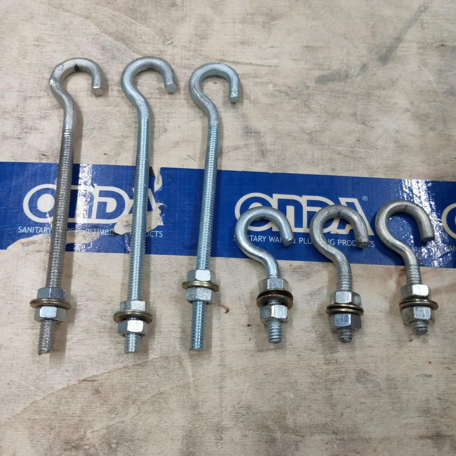 gantungan/Hook bolt 8×125 mm drat kasar plus mur sama ring