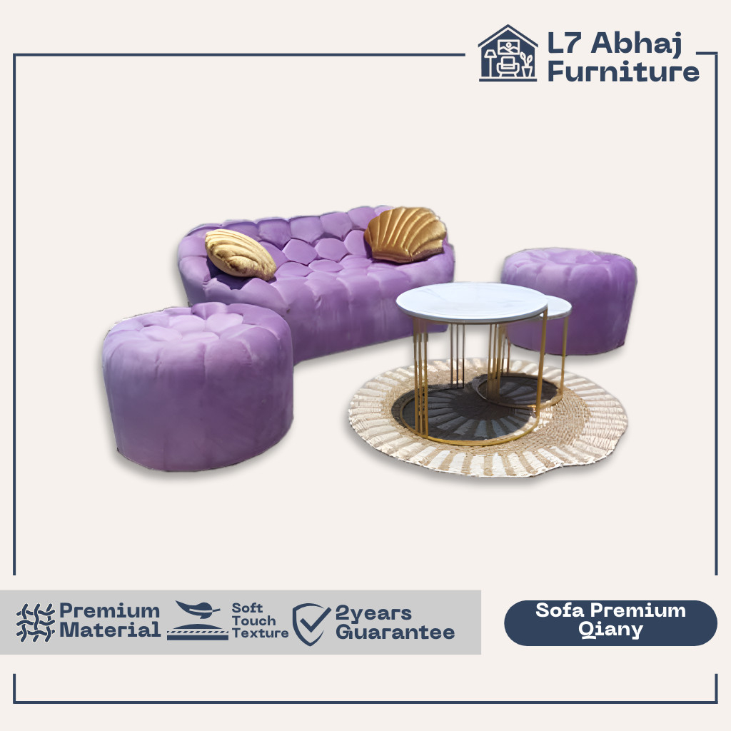 TERLARIS!!! L7 Abhaj Furniture Pemalang - Sofa Premium Qiany Set Warna Ungu Model Kasual Bahan Bludr