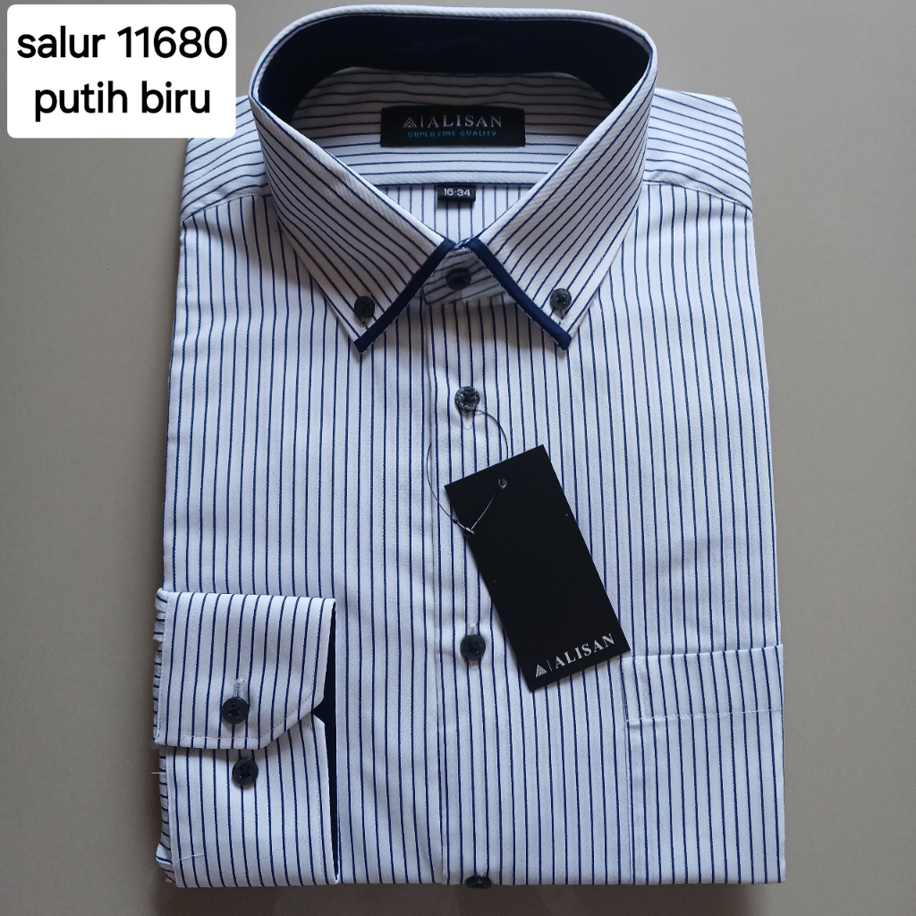 Kemeja Alisan Motif Salur Lengan Panjang