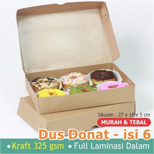 

Dus Donat Kraft Laminasi Ukuran 27 x 18,5 cm | Box Donat Polos Warna Coklat | Kotak Donat Muat Isi 6 Donat