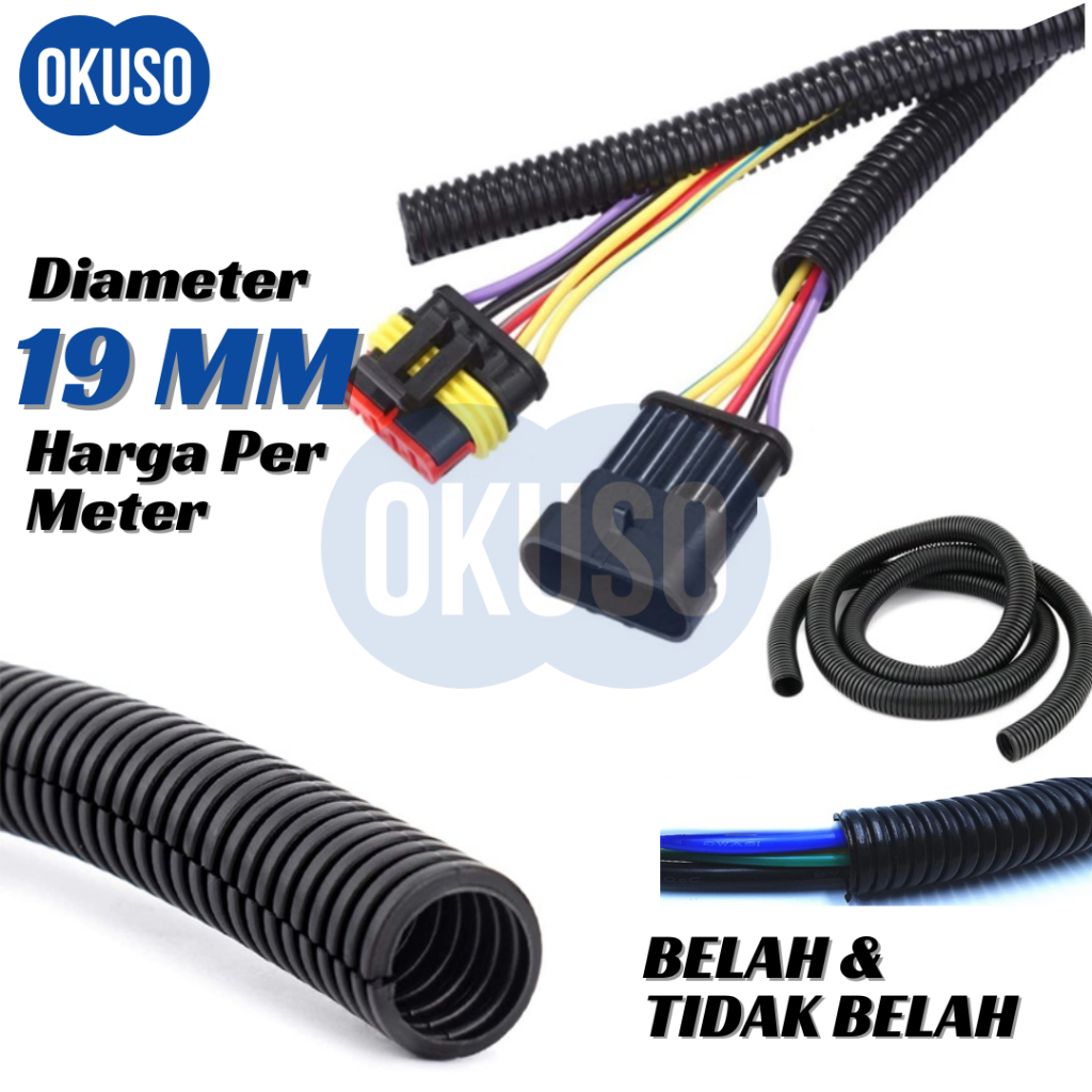 Selang Spiral Belah 19mm Fleksibel Conduit Pelindung Flexible Pembungkus Kabel Listrik Mobil Motor