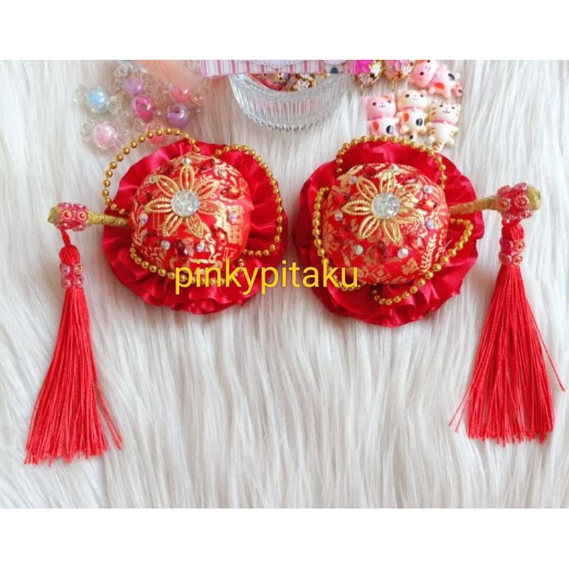 Jepit Rambut CNY Imlek / pita Rambut Anak Merah/ Jepit Rambut Konde model Korea / jepit Topi imlek /