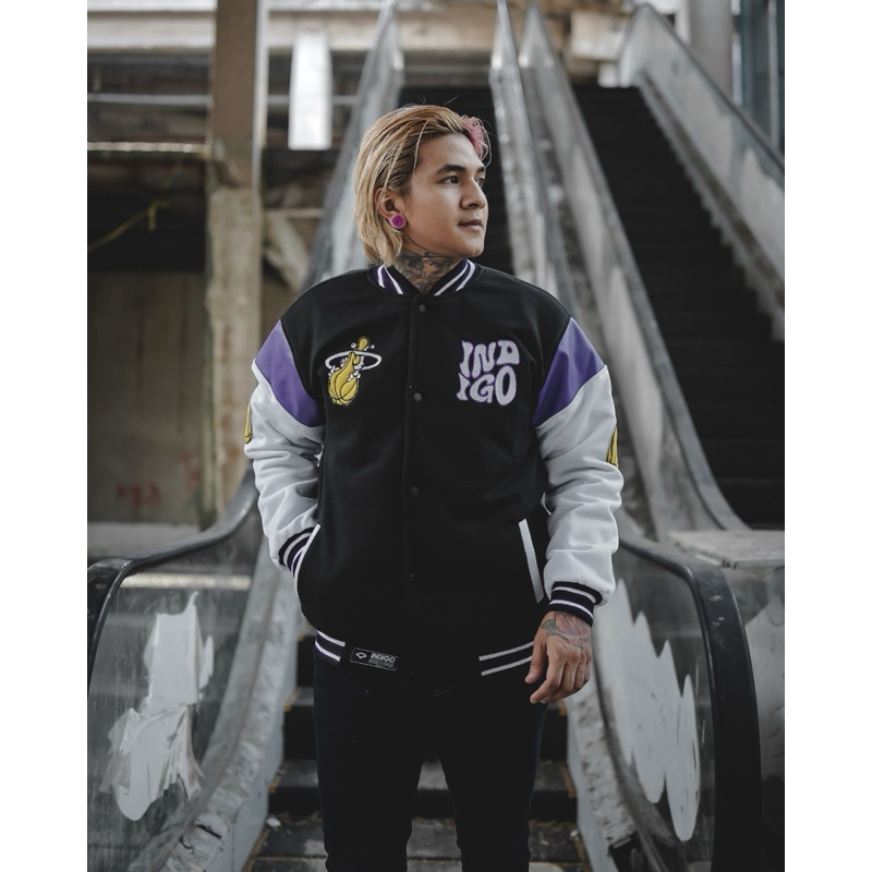 JAKET PRIA - JACKET VARSITY HITAM - JAKET BASEBALL - JAKET BORDIR - INDIGO - JAKET VARSITY TEBAL
