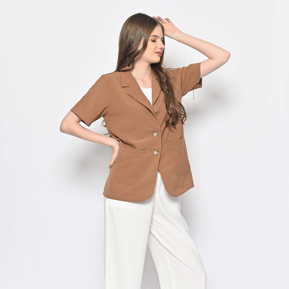 Blazer Wanita Lengan Pendek Bahan Twill Polos Model 6861