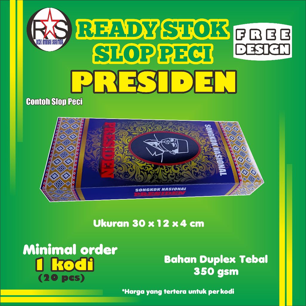 

Dus/Slop-Peci(Harga utk 20 pcs/kodi)desain sesuai keinginanmu-Free-Design/sesuai pesanan(bahan-Duplek-350gsm)