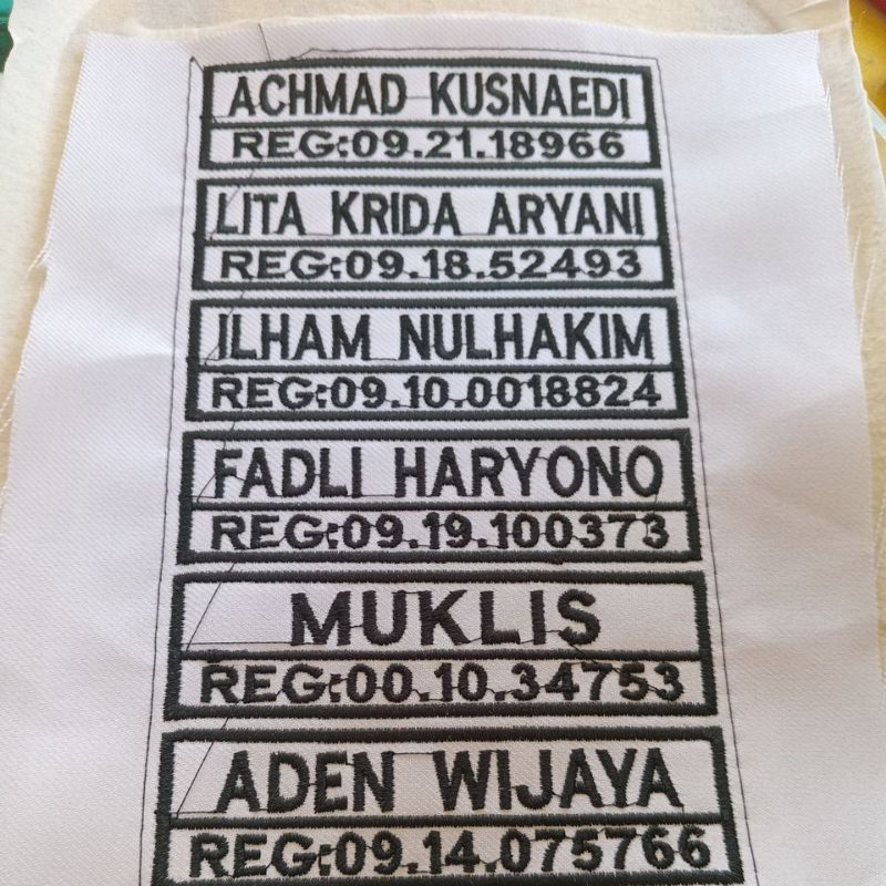 bordir name tag satpam atau sekolah ,bisa custom