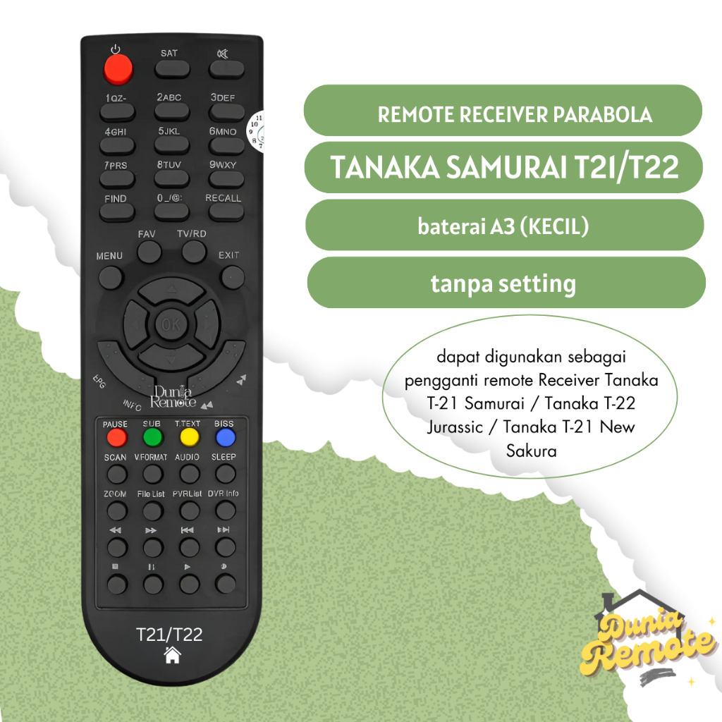 Remot Remote RECEIVER PARABOLA TANAKA T21 T22 NEW HD JURASSIC SAMURAI KOMODO